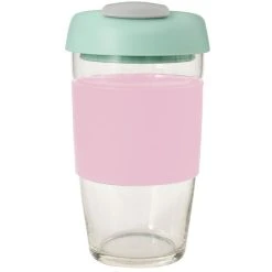 Avanti Glass Gocup Reusable Coffee Cup 473ml - Pink/mint/grey