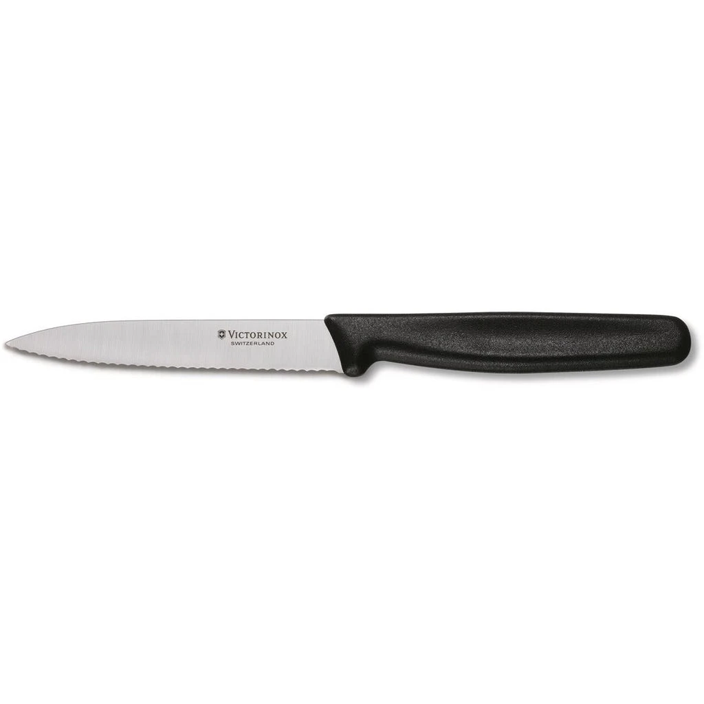 Victorinox Paring Knife Wavy Edge Pointed Tip 10cm - Black