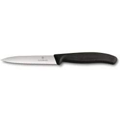 Victorinox Paring Knife Wavy Edge Pointed Tip 10cm Black
