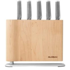 Global Uku 6 Piece Knife Block - Maple