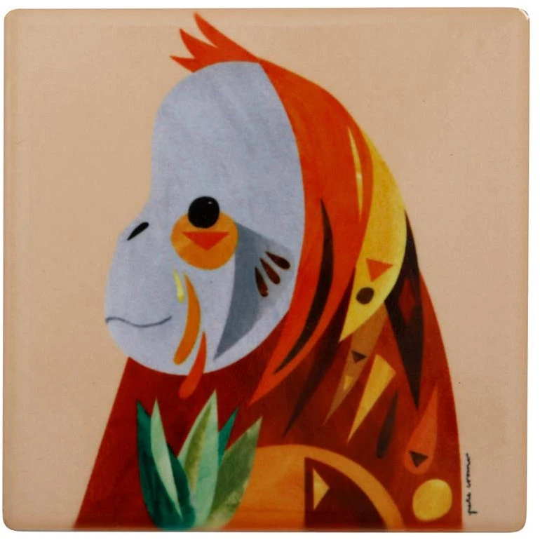 Maxwell And Williams Pete Cromer Wildlife Ceramic Square Coaster 9.5cm - Orangutan