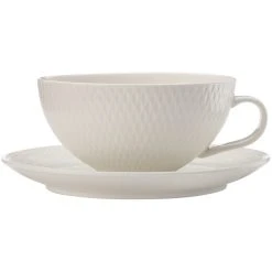 Maxwell And Williams White Basics Diamonds Tea Cup And Saucer Low 250ml