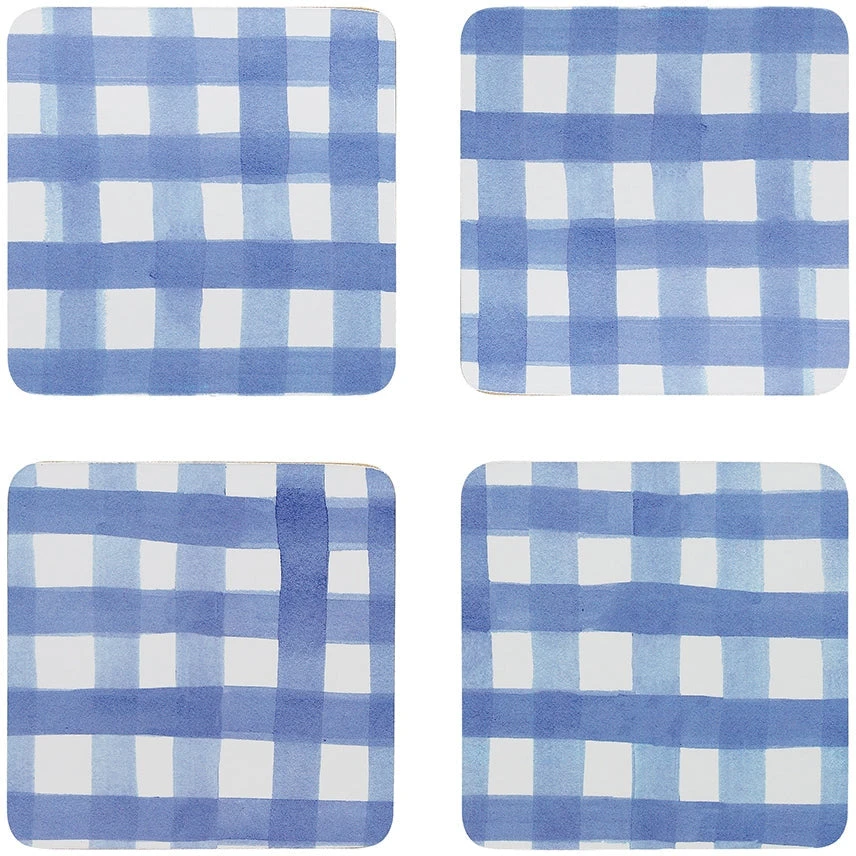 Ecology Ripe Set Of 4 Coasters 10 X 10cm Blue Gingham