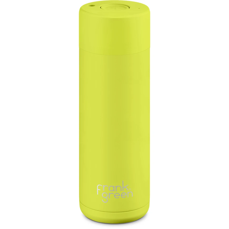 Frank Green Ultimate Ceramic Reusable Bottle Push Button Lid 20oz - Neon Yellow