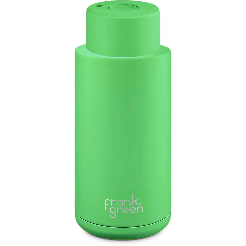 Frank Green 34oz Reusable Bottle - Push Button Lid - Neon Green