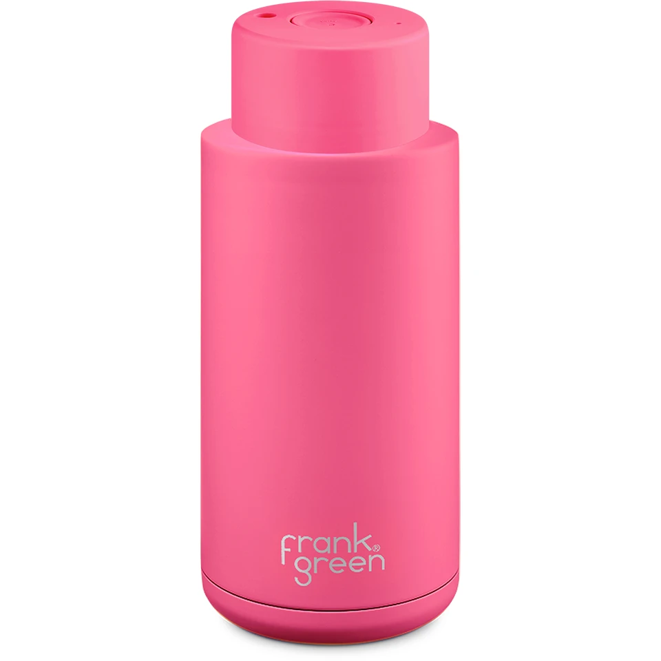 Frank Green 34oz Reusable Bottle - Push Button Lid - Neon Pink
