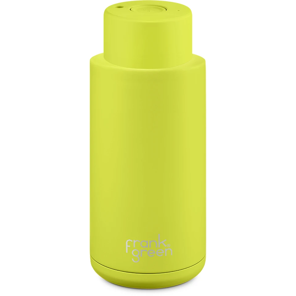 Frank Green 34oz Reusable Bottle - Push Button Lid - Neon Yellow