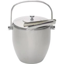 BarCraft Ice Bucket With Lid And Tongs Stainless Steel Gift Boxed