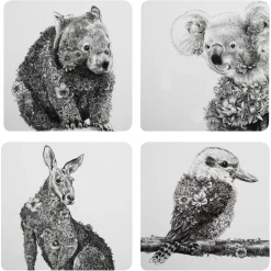 Maxwell And Williams Marini Ferlazzo Animals Of Australia Cork Back Coaster 10.5cm Set Of 4 Assorted Gift Boxed
