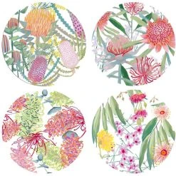 Maxwell And Williams Royal Botanic Gardens Native Blooms Ceramic Coaster 10.5cm Set Of 4 Gift Boxed