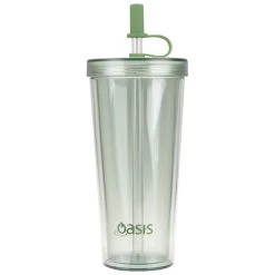 Oasis Double Wall Smoothie Tumbler With Straw Green Apple