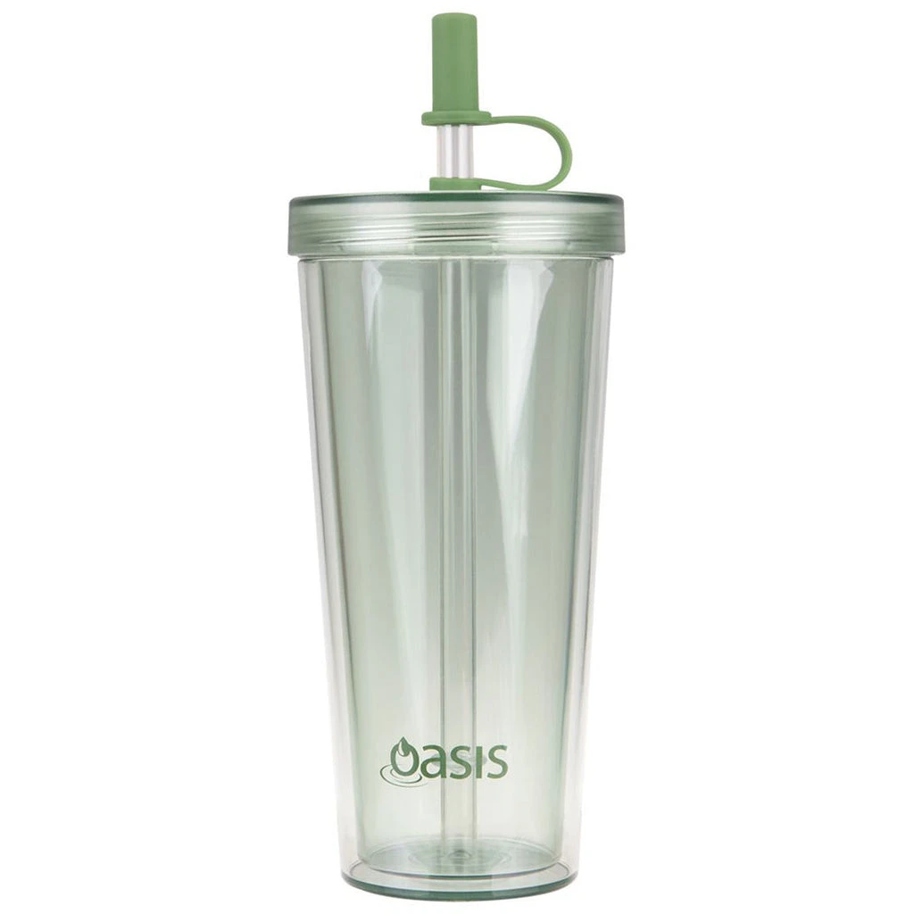 Oasis Double Wall Smoothie Tumbler With Straw Green Apple