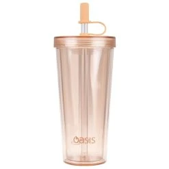Oasis Double Wall Smoothie Tumbler With Straw 520ml Peach